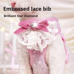 Fashionable Diamond Cat Harness Leash Polyester Vest-Style with Button Anti-Escape No-Choking Feature for Outdoor Cat Walking