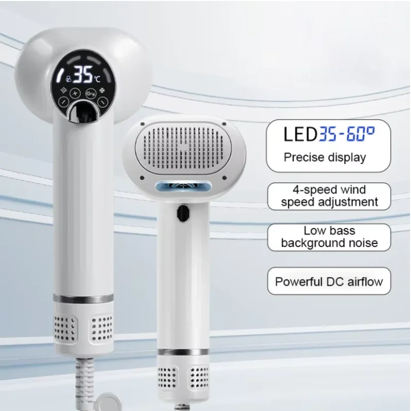 Pet Hair Brush Dryer, for Dogs and Cats, 2-in-1 Dog Hair Dryer with Slicker Brush, Portable, Adjustable Wind Speed & Temperature