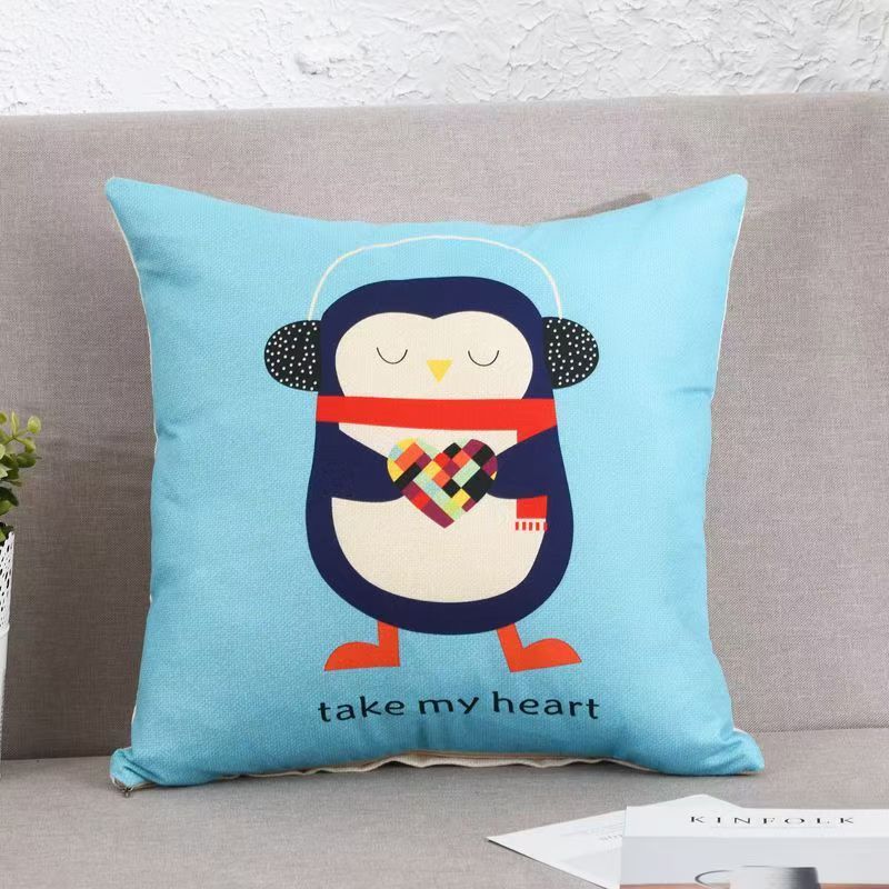 Cartoon Linen Four Season Pillow, Car Lumbar Support,Cotton Linen Square Waist Pad