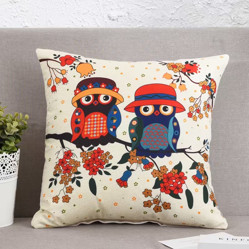 Cartoon Linen Four Season Pillow, Car Lumbar Support,Cotton Linen Square Waist Pad