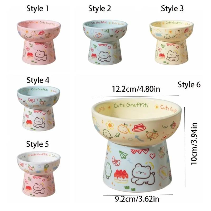 Food Dispenser Ceramic Cat Bowl Cute Creative Pet High Foot Bowl Anti Tipping Non-slip Dog Food Feeding Basin Water Container