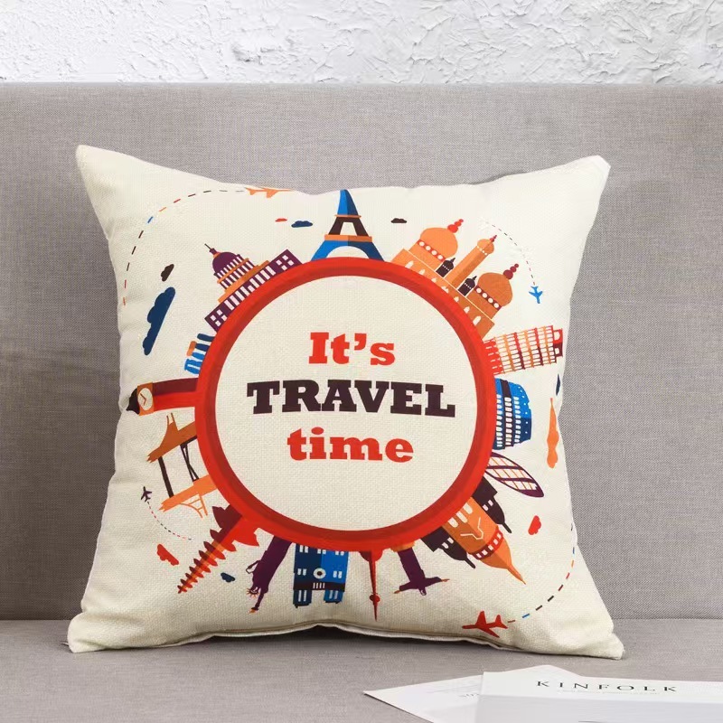 Cartoon Linen Four Season Pillow, Car Lumbar Support,Cotton Linen Square Waist Pad