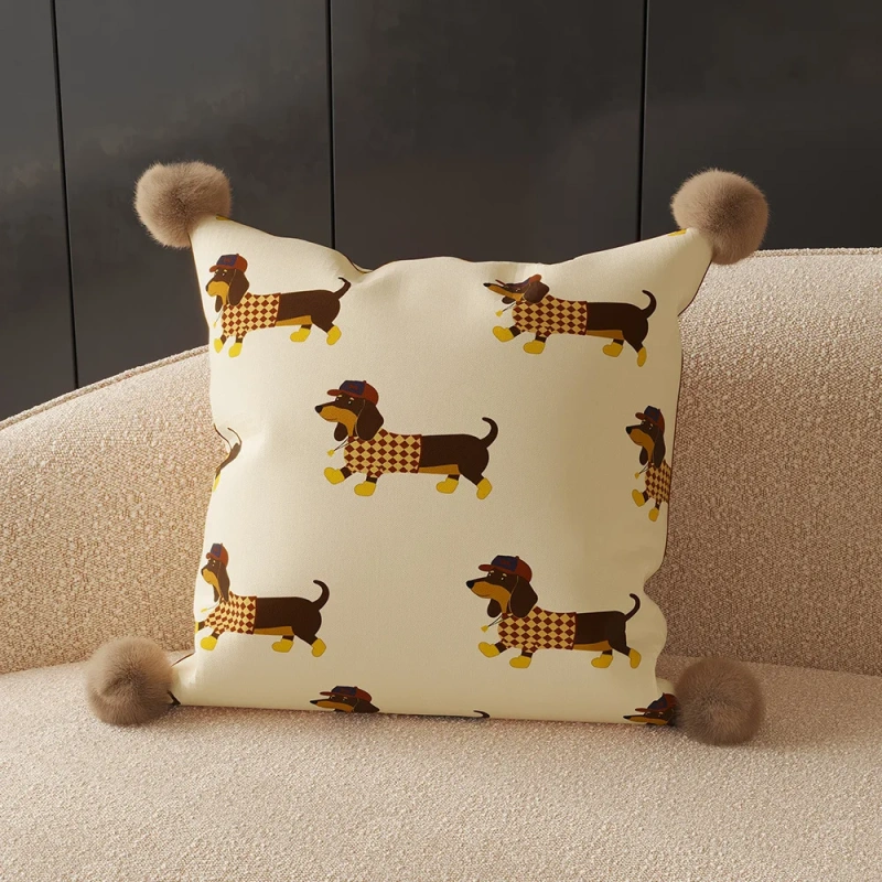 Cartoon Puppy Printed Lumbar Support Cushion for Reading & Bed Rest Home Decor Sofa Pillow