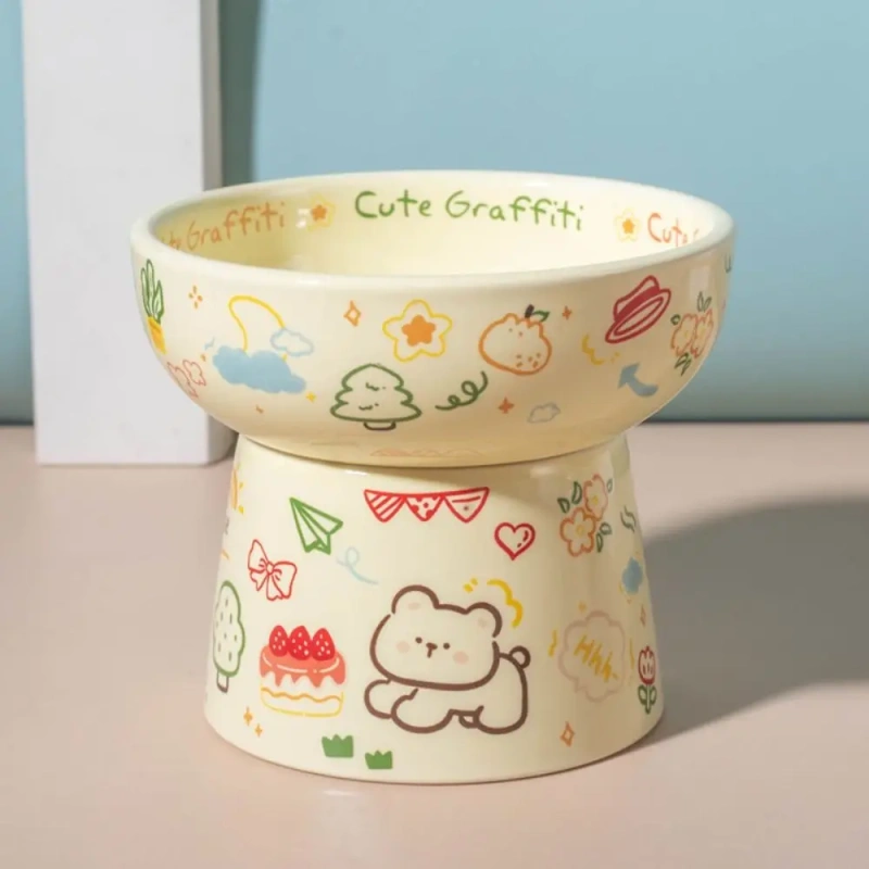 Food Dispenser Ceramic Cat Bowl Cute Creative Pet High Foot Bowl Anti Tipping Non-slip Dog Food Feeding Basin Water Container