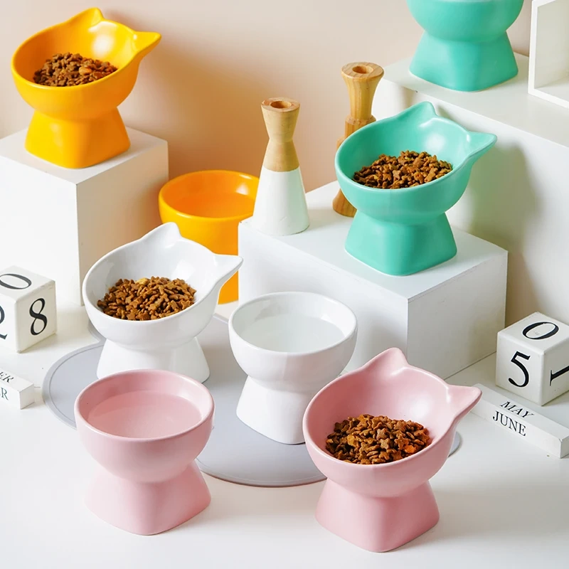 Ceramic Cat Bowl  Cervical Vertebra protection Pet Bowl Drinking Bowl Multi-color