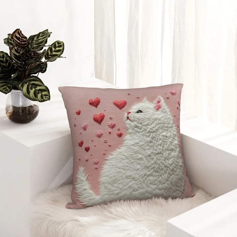 1pcs Cute Cartoon Cat Cushion Pillow Cover Simple Printed Throw Cushion Case Creative Home Sofa Decor Gift for Cat Lovers