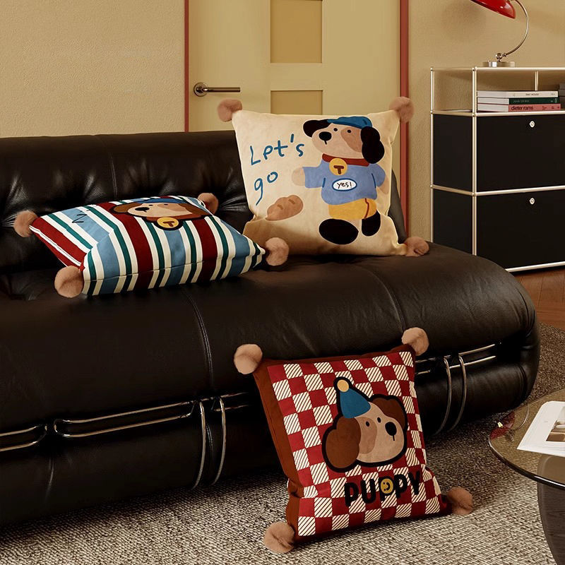 Cartoon Puppy Printed Lumbar Support Cushion for Reading & Bed Rest Home Decor Sofa Pillow
