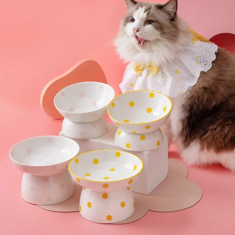 Cute Pet Bowl Cartoon Pet Feeder High-foot Single Mouth Skidproof Ceramic Dog Cat Food Bowls Pets Drinking Feeding Container