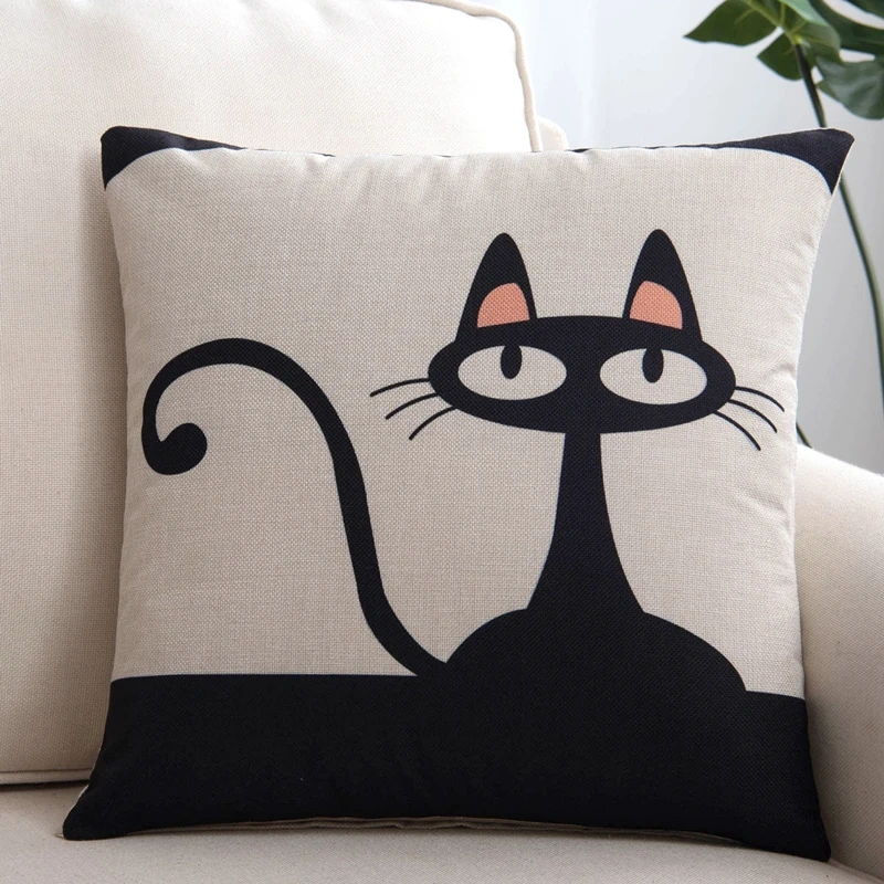 Cartoon Linen Four Season Pillow, Car Lumbar Support, Office Headboard, Large Backrest, Cotton Linen Square Waist Pad
