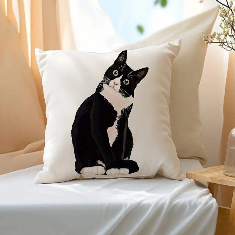 1pcs Cute Cartoon Cat Cushion Pillow Cover Simple Printed Throw Cushion Case Creative Home Sofa Decor Gift for Cat Lovers