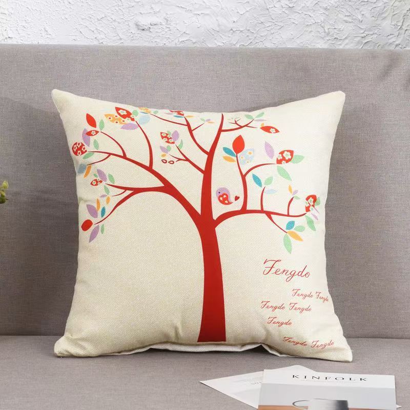 Cartoon Linen Four Season Pillow, Car Lumbar Support,Cotton Linen Square Waist Pad