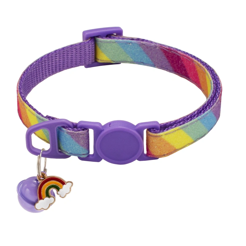 Pet Collar With Bell Cartoon Rainbow Colorful Dog Puppy Cat Accessories Kitten Collar Adjustable Bell Ring Necklace Pet