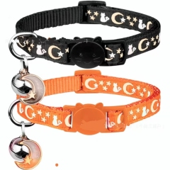 Nylon Cat Collars with Bell Breakaway Gold Moons and Stars Adjustable Safety Kitten Collars