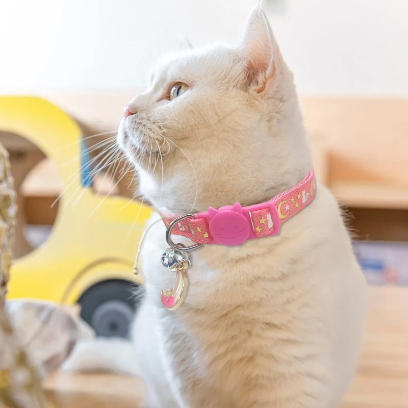 Cute Neck Pet Collar with Bell Pet Cat Accessories Adjustable Moon Star Patterns Breakaway Cat Necklace Collar with Pendant