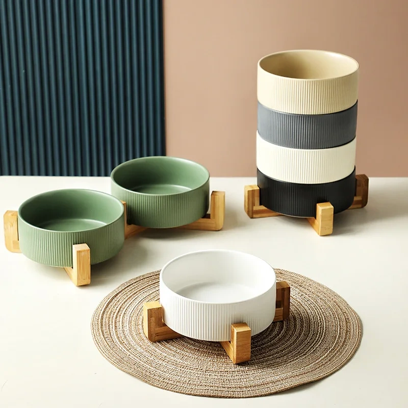 Manufacturer Wholesale Ceramic Dog Cat Bowls with Diagonal Grain