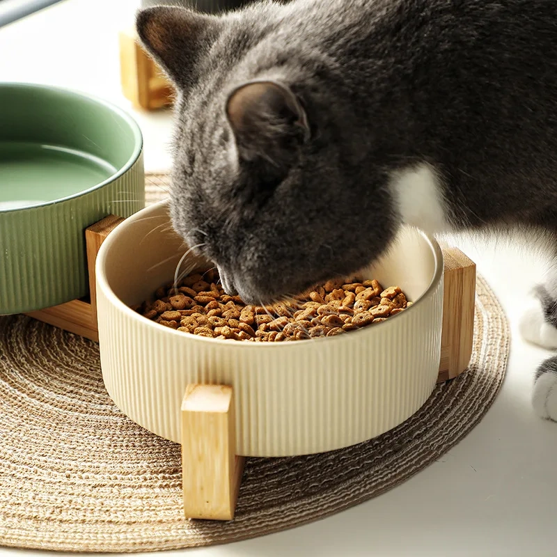 Manufacturer Wholesale Ceramic Dog Cat Bowls with Diagonal Grain