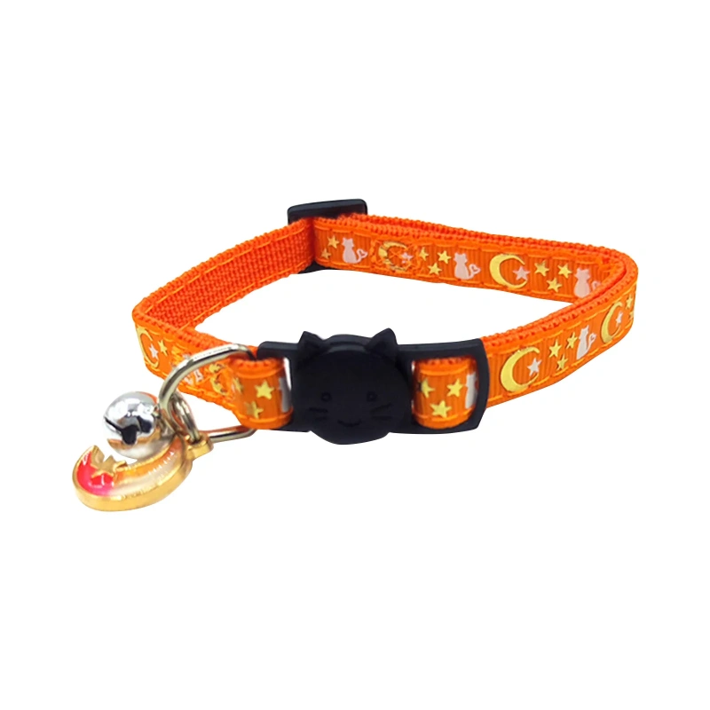 Cute Neck Pet Collar with Bell Pet Cat Accessories Adjustable Moon Star Patterns Breakaway Cat Necklace Collar with Pendant