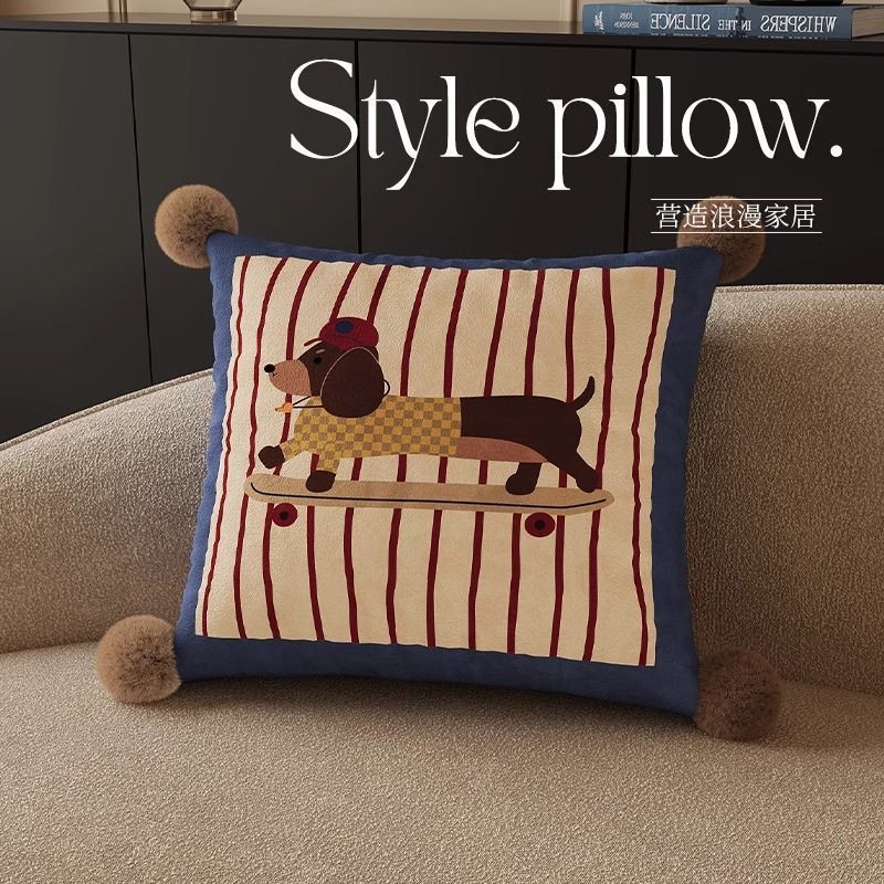 Cartoon Puppy Printed Lumbar Support Cushion for Reading & Bed Rest Home Decor Sofa Pillow