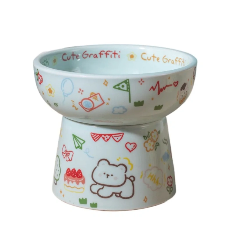 Food Dispenser Ceramic Cat Bowl Cute Creative Pet High Foot Bowl Anti Tipping Non-slip Dog Food Feeding Basin Water Container