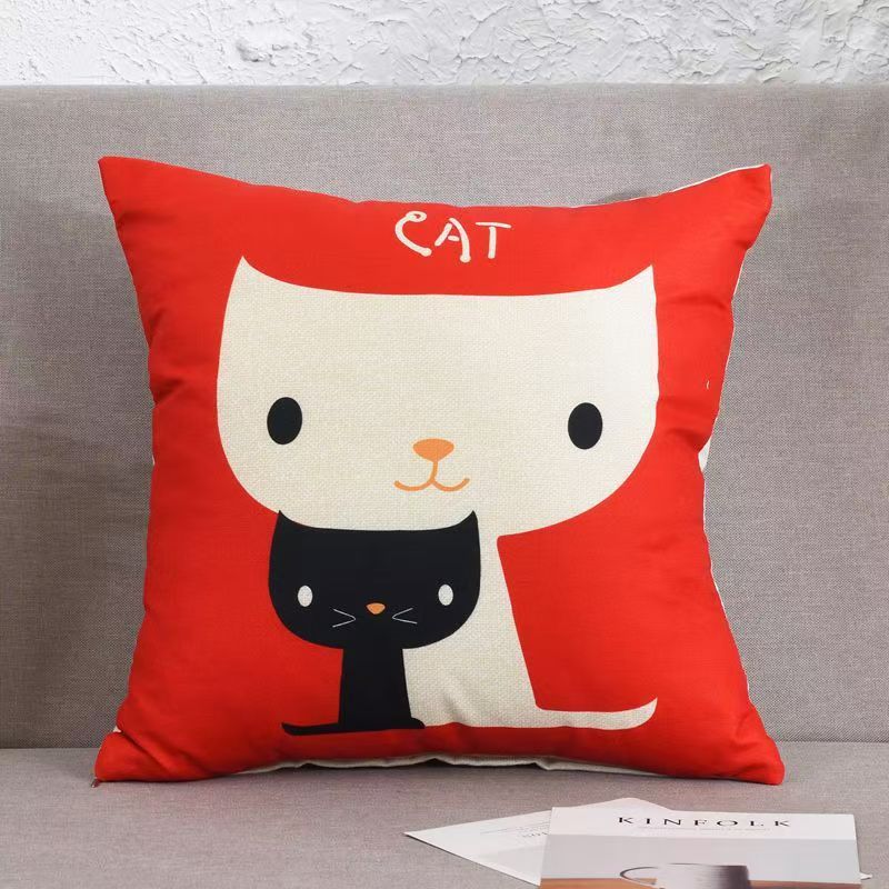Cartoon Linen Four Season Pillow, Car Lumbar Support,Cotton Linen Square Waist Pad