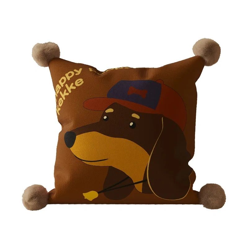 Cartoon Puppy Printed Lumbar Support Cushion for Reading & Bed Rest Home Decor Sofa Pillow