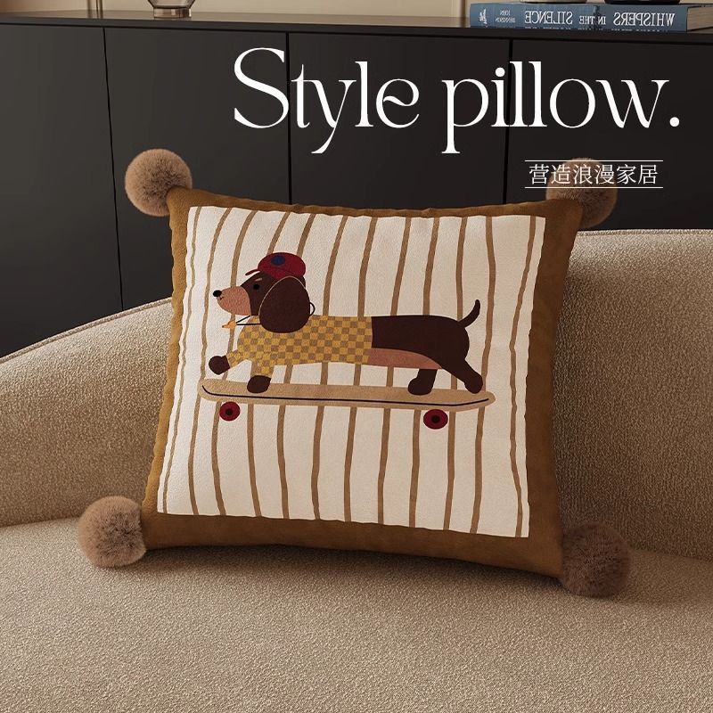 Cartoon Puppy Printed Lumbar Support Cushion for Reading & Bed Rest Home Decor Sofa Pillow