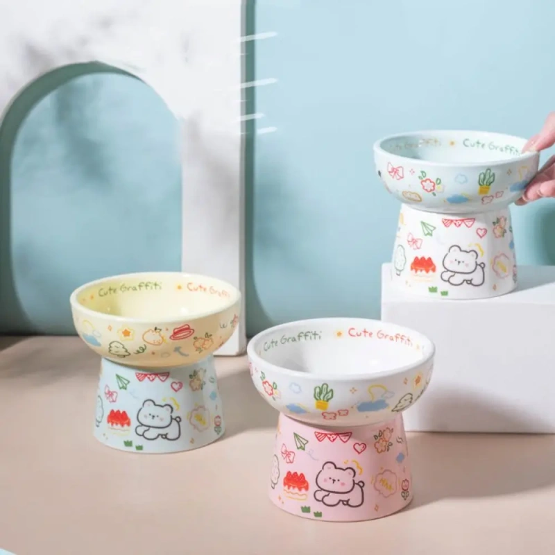 Food Dispenser Ceramic Cat Bowl Cute Creative Pet High Foot Bowl Anti Tipping Non-slip Dog Food Feeding Basin Water Container