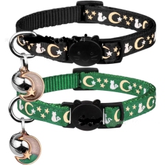 Nylon Cat Collars with Bell Breakaway Gold Moons and Stars Adjustable Safety Kitten Collars