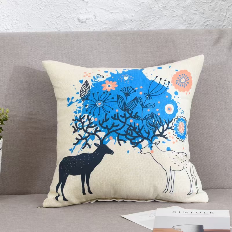 Cartoon Linen Four Season Pillow, Car Lumbar Support,Cotton Linen Square Waist Pad