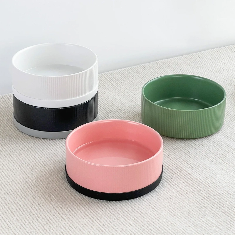 Doe Pet Dog Accessories Dog Bowl Customized Wholesale Round Silicone Anti-skid Base Ceramic Pet Feeder & Bowl Drinking Cat Bowl