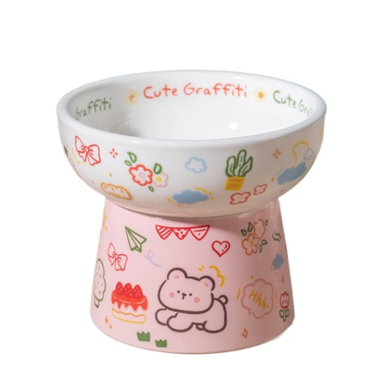 Food Dispenser Ceramic Cat Bowl Cute Creative Pet High Foot Bowl Anti Tipping Non-slip Dog Food Feeding Basin Water Container