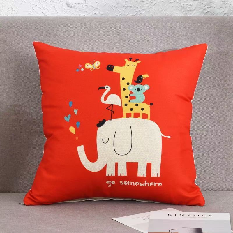 Cartoon Linen Four Season Pillow, Car Lumbar Support,Cotton Linen Square Waist Pad