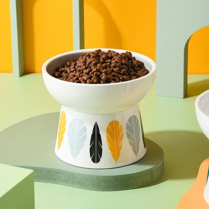 Cat Nordic Style Food Water Bowl Pet Animal Ceramic Eating Dishes High Foot Raised Puppy Cats Printing Bowls Elevated Dog Bowls