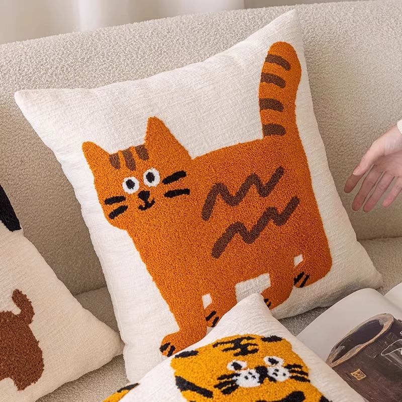 Cat Embroidered Cartoon Pillowcase