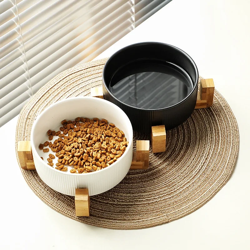 Manufacturer Wholesale Ceramic Dog Cat Bowls with Diagonal Grain