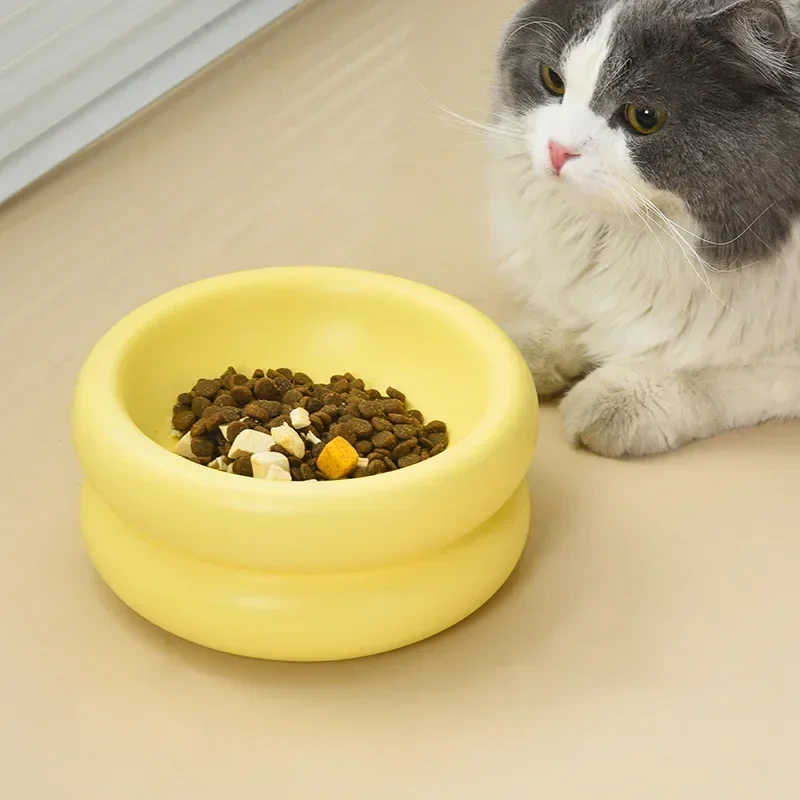 Cute Pastel Ceramic Pet Bowl for Cats and Small Dogs – 350ml Round Elevated Dish, Non-Slip, Easy to Clean, for Food and Water