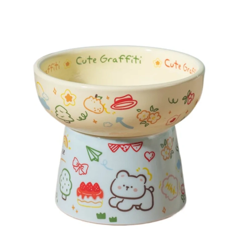 Food Dispenser Ceramic Cat Bowl Cute Creative Pet High Foot Bowl Anti Tipping Non-slip Dog Food Feeding Basin Water Container
