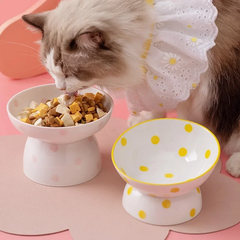 Cute Pet Bowl Cartoon Pet Feeder High-foot Single Mouth Skidproof Ceramic Dog Cat Food Bowls Pets Drinking Feeding Container
