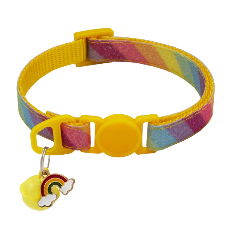 Pet Collar With Bell Cartoon Rainbow Colorful Dog Puppy Cat Accessories Kitten Collar Adjustable Bell Ring Necklace Pet