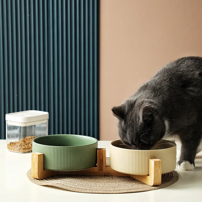 Manufacturer Wholesale Ceramic Dog Cat Bowls with Diagonal Grain