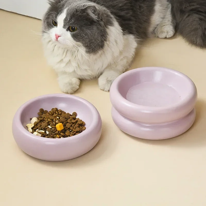 Cute Pastel Ceramic Pet Bowl for Cats and Small Dogs – 350ml Round Elevated Dish, Non-Slip, Easy to Clean, for Food and Water