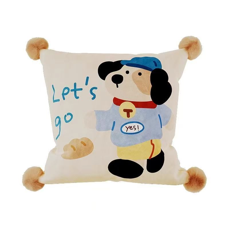 Cartoon Puppy Printed Lumbar Support Cushion for Reading & Bed Rest Home Decor Sofa Pillow