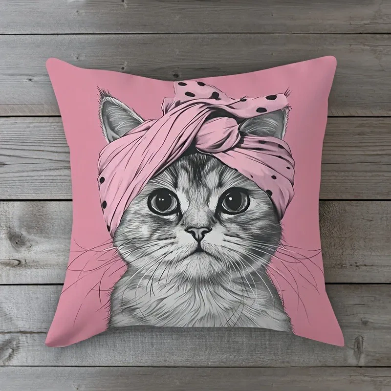 1pcs Cute Cartoon Cat Cushion Pillow Cover Simple Printed Throw Cushion Case Creative Home Sofa Decor Gift for Cat Lovers