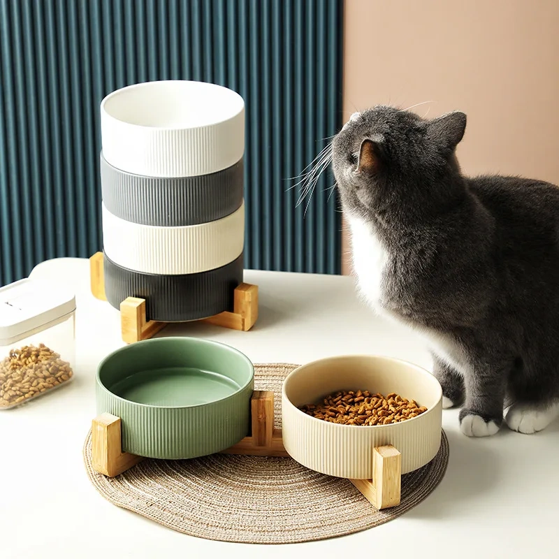 Manufacturer Wholesale Ceramic Dog Cat Bowls with Diagonal Grain