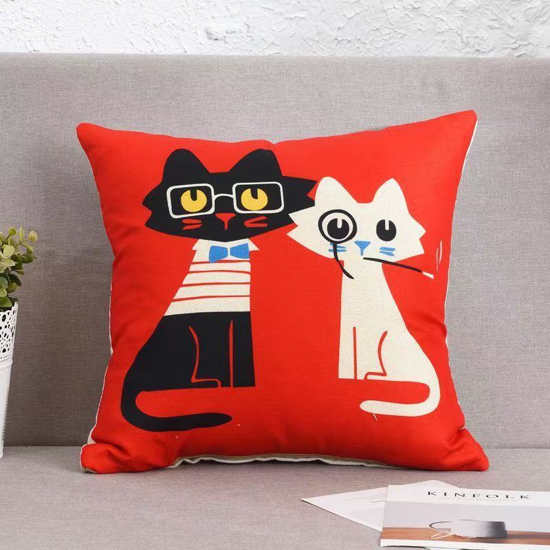 Cartoon Linen Four Season Pillow, Car Lumbar Support,Cotton Linen Square Waist Pad