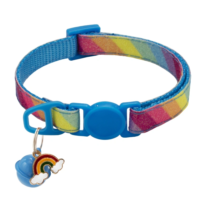 Pet Collar With Bell Cartoon Rainbow Colorful Dog Puppy Cat Accessories Kitten Collar Adjustable Bell Ring Necklace Pet