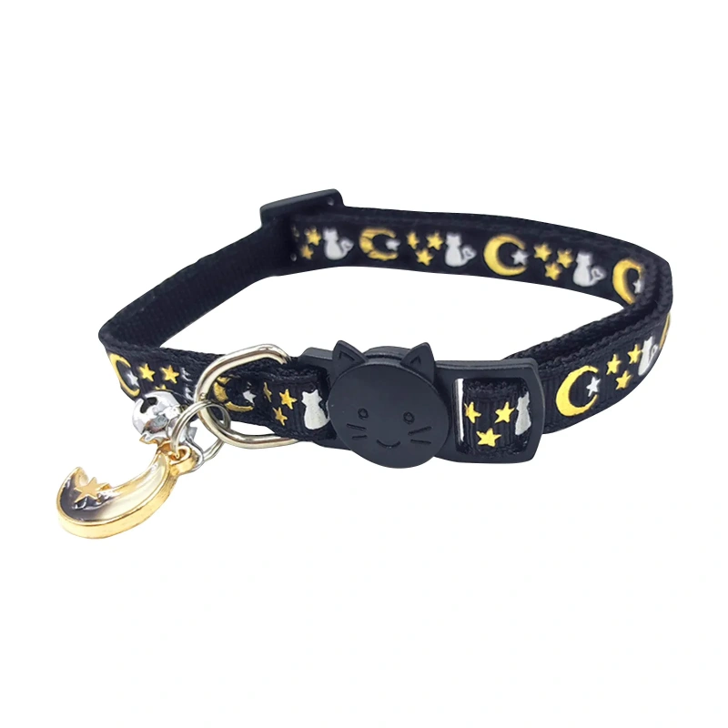 Cute Neck Pet Collar with Bell Pet Cat Accessories Adjustable Moon Star Patterns Breakaway Cat Necklace Collar with Pendant