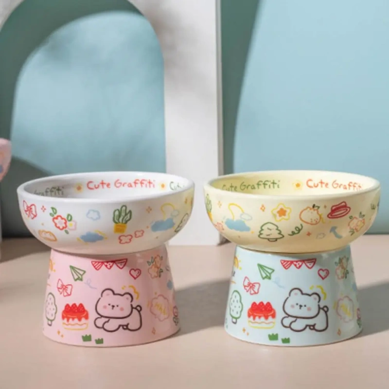 Food Dispenser Ceramic Cat Bowl Cute Creative Pet High Foot Bowl Anti Tipping Non-slip Dog Food Feeding Basin Water Container