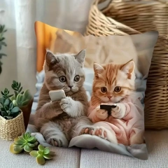 1pcs Cute Cartoon Cat Cushion Pillow Cover Simple Printed Throw Cushion Case Creative Home Sofa Decor Gift for Cat Lovers