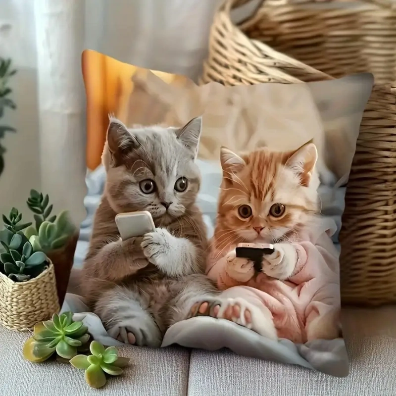 1pcs Cute Cartoon Cat Cushion Pillow Cover Simple Printed Throw Cushion Case Creative Home Sofa Decor Gift for Cat Lovers